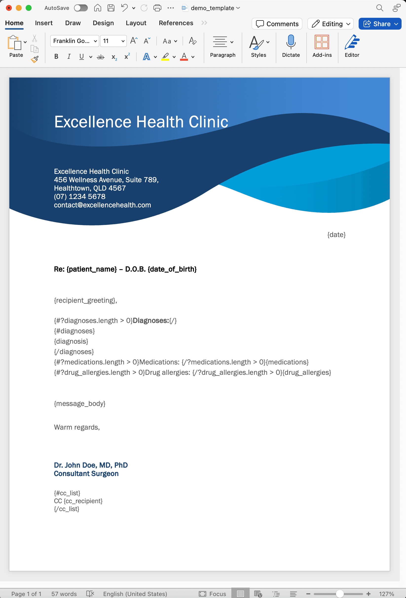 Picture of MS Word medical template